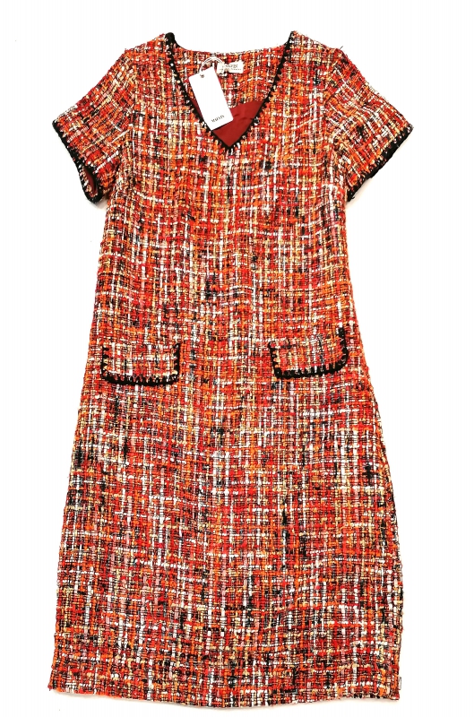 Rot gemustertes Kleid im Chanelstil von Malvin
